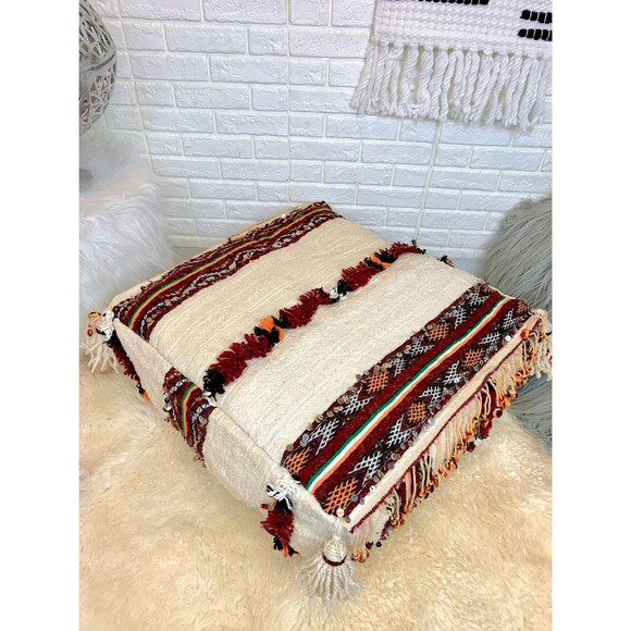 Handmade Moroccan Kilim Pouf: Berber Ottoman Floor Pillow 03YS00349 - Picture 3 of 10